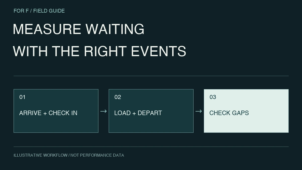 MEASURE WAITING. WITH THE RIGHT EVENTS. ARRIVE + CHECK IN → LOAD + DEPART → CHECK GAPS