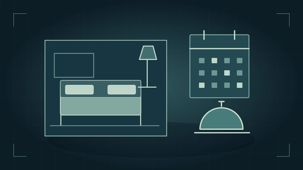 A guest room, booking calendar and service bell